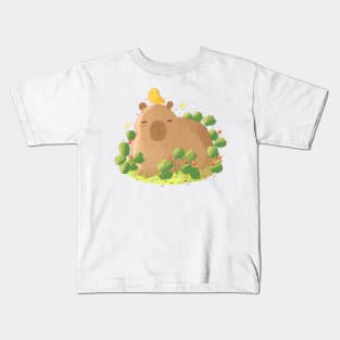 Capybara and bird illustration Kids T-Shirt